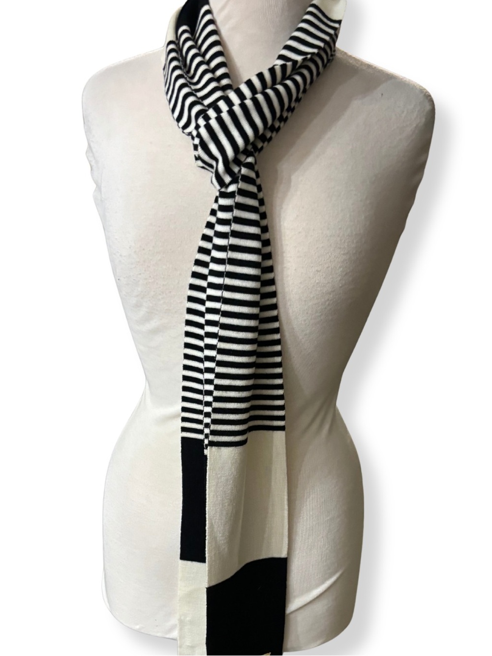 Kate Spade New York Black White Striped Colorblock Extra Long Scarf